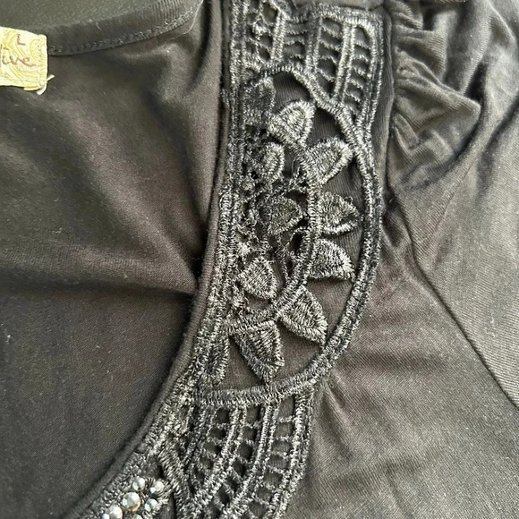 Women’s Large Sequin Black Top Ballon Hem Flutter Sleeve Stretch Whimsigoth Boho - Picture 3 of 12